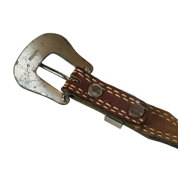 Nocona Mens Western Belt Size 40 Brown Leather Silvertone Conchos - FLAWED - Picture 5 of 8